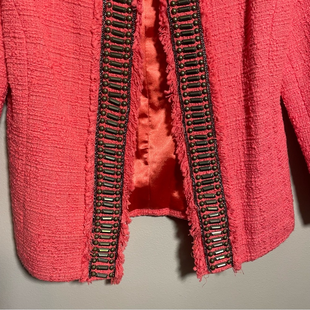Boston Proper Tweed Coral Embellished Blazer Jacket NWOT - Picture 4 of 9